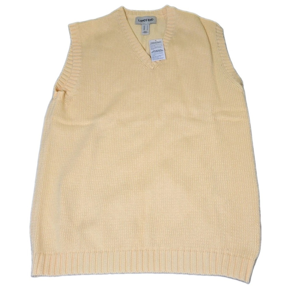 NWT Lands End Women Small Sweater Vest Pastel Yellow 100% Cotton V Neck Vintage